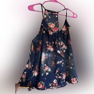 Floral Navy Sleeveless Top